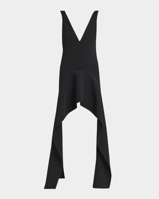 Plunging Draped-Hem Mini Dress